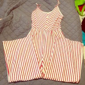 Cream and red striped romper